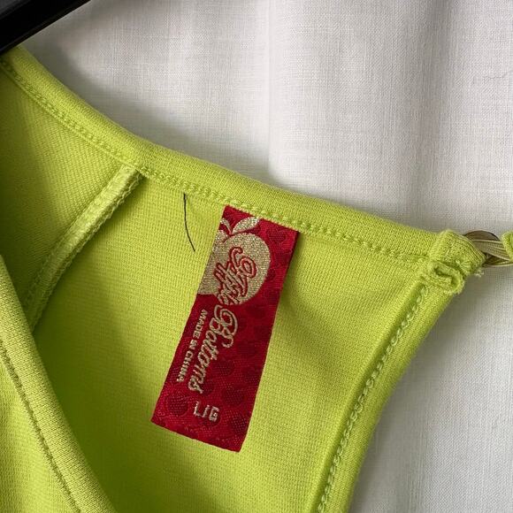 Apple Bottoms Y2K Neon Green/Yellow Peplum Mini Dress Mesh Sides Large - Picture 5 of 7